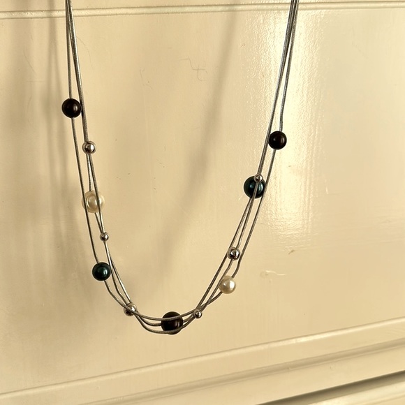 Anthropologie Silver Toned Necklace with fake Pearls - Picture 3 of 5